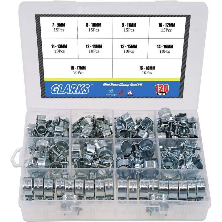 120Pcs 10 Size Mini Fuel Injection Style Hose Clamp Assortment Kit For Diesel Petrol Pipe