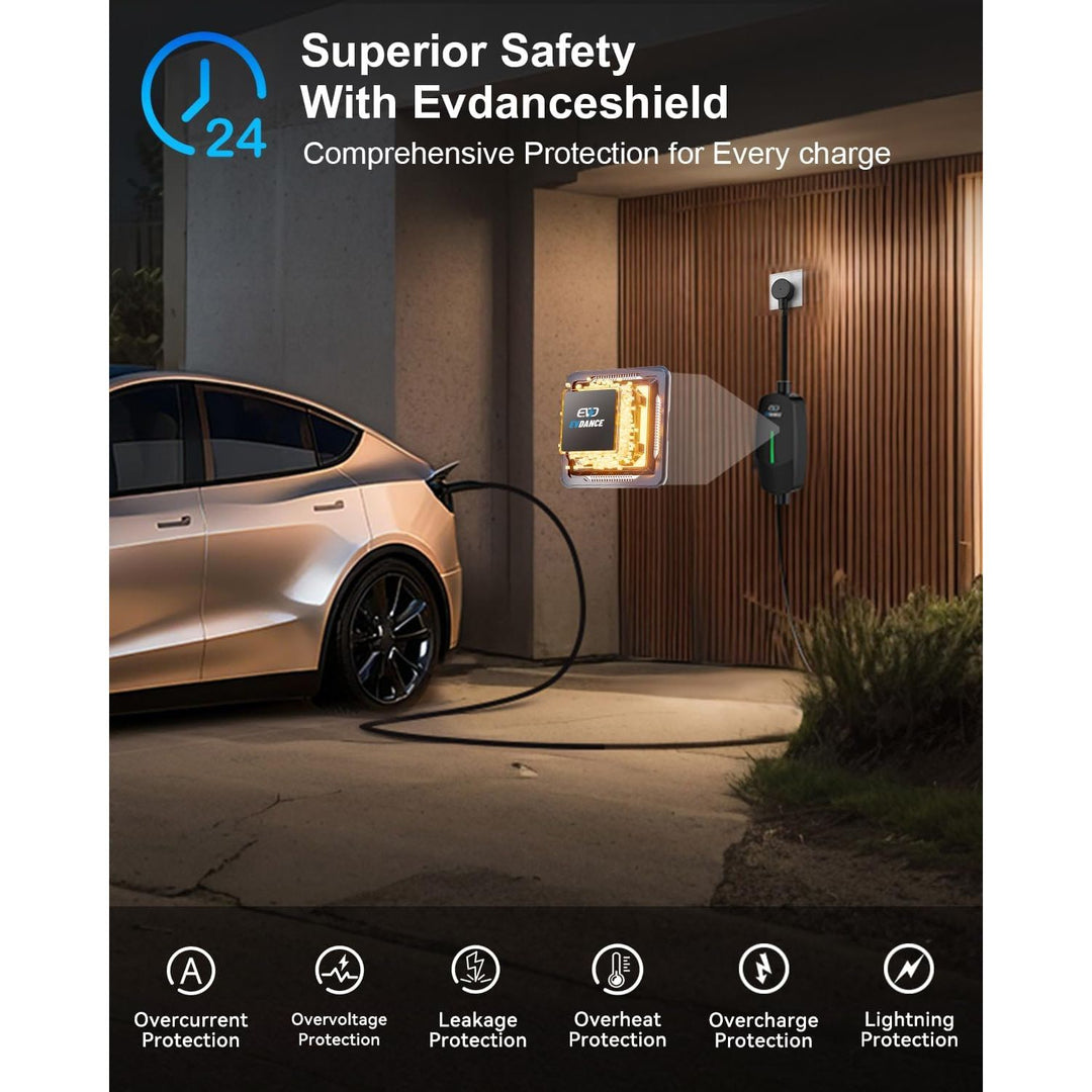 Level 1 & 2 NACS EV Charger, 12A/16A 110V-240V Portable Tesla Charger, 25FT Cable, CSA/cETL Certified Home Charger for Tesla Model Y/3/X/S/Cybertruck (Black)