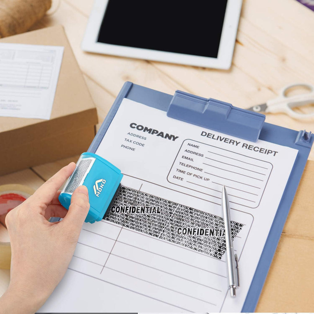 Identity Theft Protection Stamp Roller, Refillable Self Inking Wide Roller Security Stamp, Private & Confidential Stamp Roller for Personal Information Blackout, Large Size, Blue