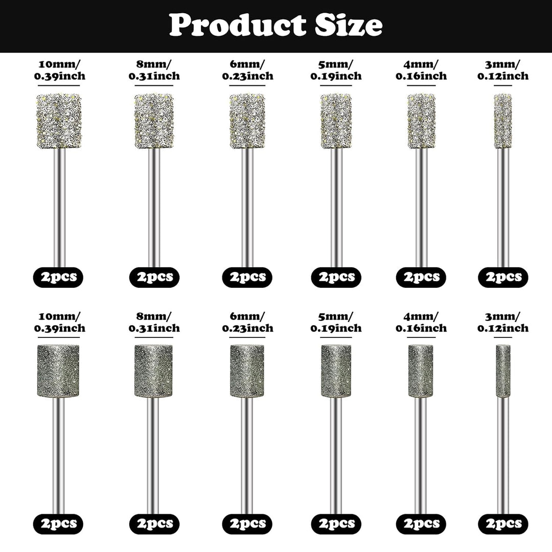 24pcs Diamond Drill Grinding Bit Compatible with Dremel Diamond File Sanding Set Stone Carving Rotary Tools Polishing Kits Glass Drill Bit 1/8" Shank Accessories for Wood Glass Ceramics Carving