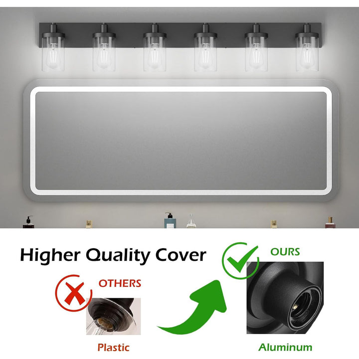48in Vanity Light Black Bathroom Vanity Lighting Fixtures 6 Light Bathroom Light Fixtures with Clear Glass Shade(Exclude Bulb)
