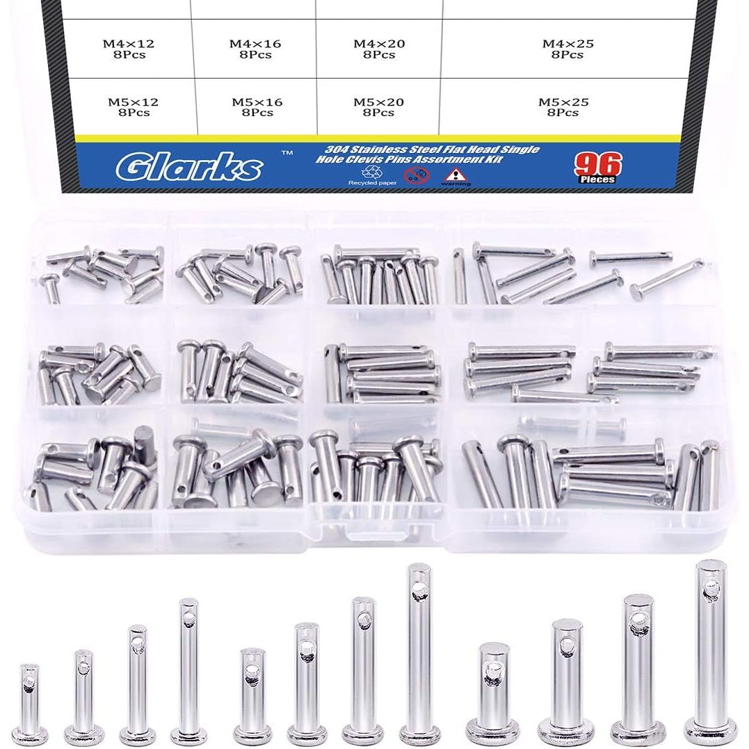 96Pcs 12 Sizes 304 Stainless Steel Flat Head Single Hole Clevis Pins Assortment Kit