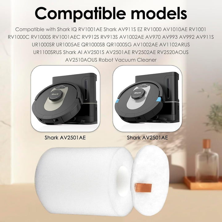 8 Sets Replacement Foam Filters Compatible With Shark AV2501S AV2501AE RV2520AOUS UR1005AE R101AE RV1001AE AV912S RV1000 AV970 AV993 AV1002AE Robotic Vacuum Cleaner AV2501AE Foam Filter