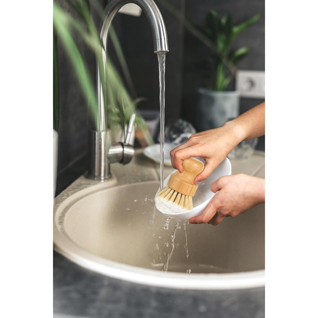 Natural Bamboo Brush, Mixed Cleaning Brush Scrub Brush for Cleaning Pans, Pots and Sink (2P Plam + 2P Sisal)
