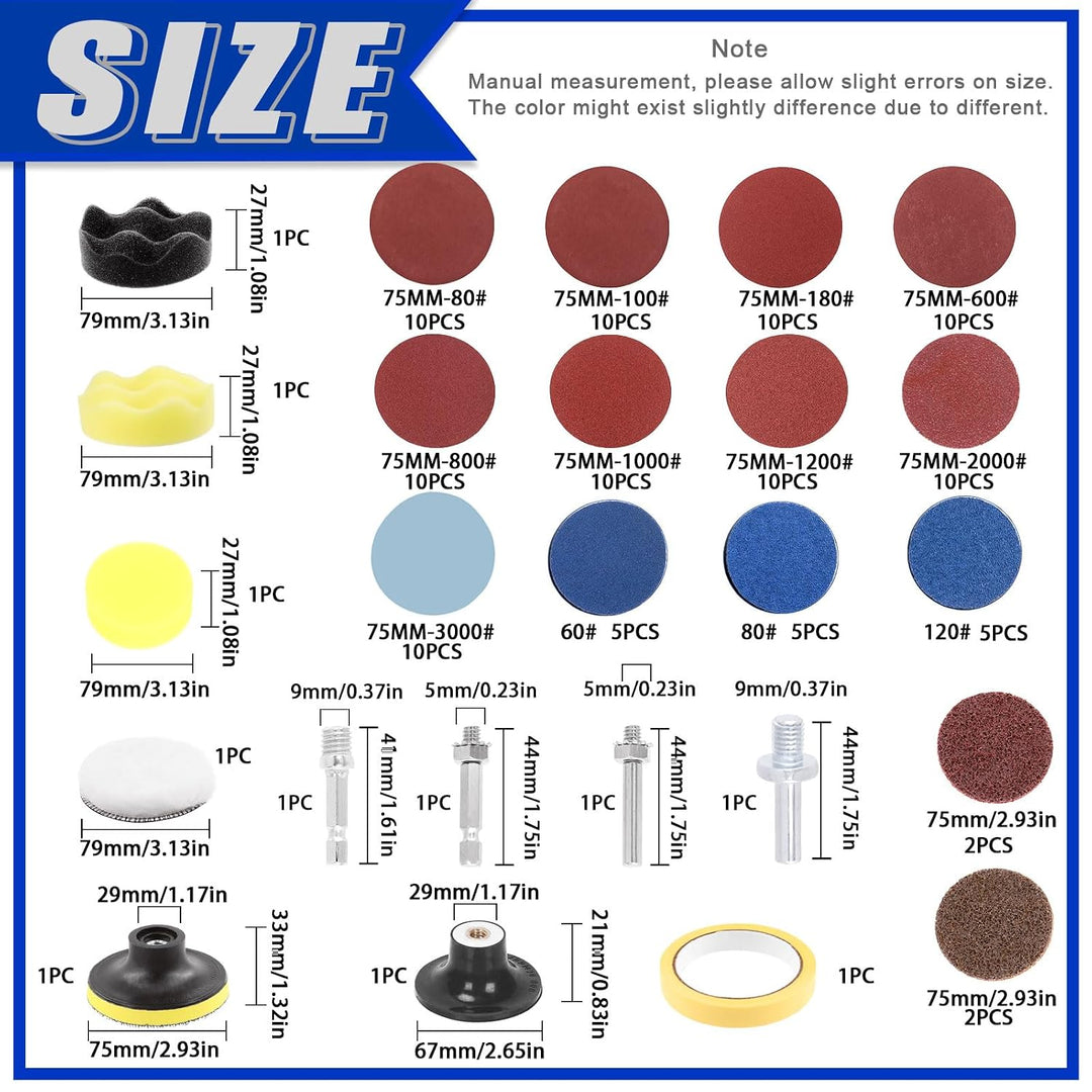 120Pcs Sanding Discs Assortment Kit, 3 Inch Quick Change Discs 80-3000 Grit Roll Lock Grinding Discs Surface Conditioning Discs with 1/4 inch Holder for Die Grinder Surface Rust Removal