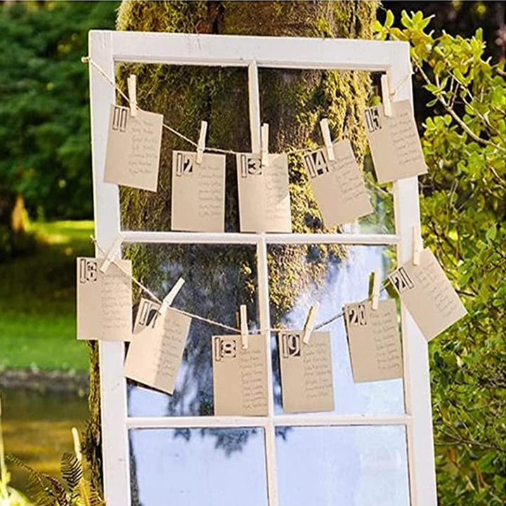 50Pcs Mini Clothespins, Natural Wooden Photo Clips, Small Wooden Clothes Pins Clip and 2 Meters Jute Twines, Tiny Wood Clamp with Spring for Peg Paper, Photo Wall, Postcard, Hanging Arts Crafts Decor