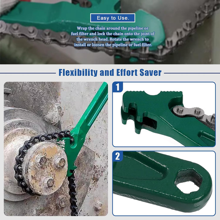 15 Inch Heavy Duty Ratcheting Chain Wrench, Fits 1.5" to 8" Adjustable Oil Filter Chain Wrench Pliers Remover Tool with Toothed Chain for Adjustable Removal Remover Tool