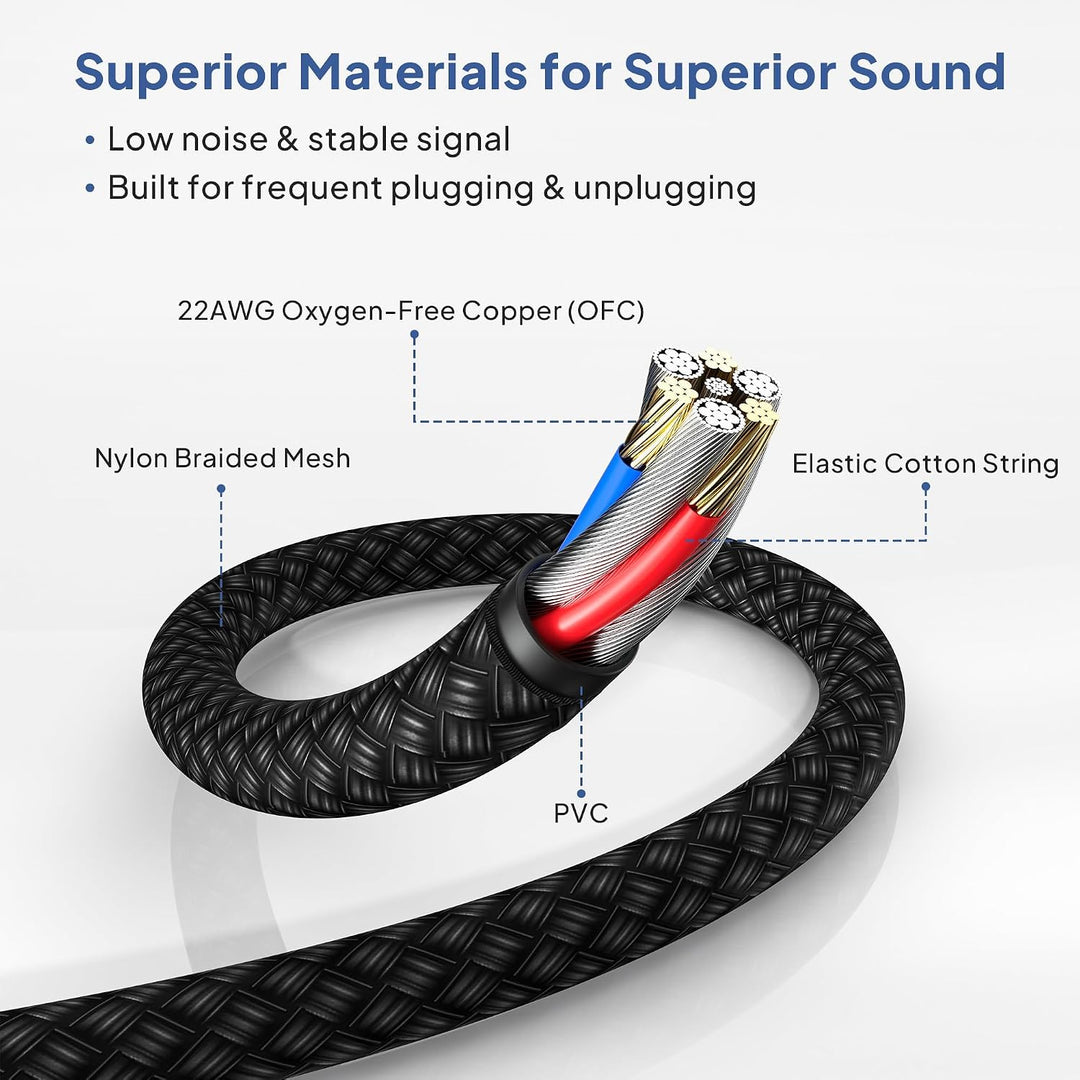 1/4 Inch TRS Instrument Cable 10ft 2-Pack,Straight 6.35mm Male Jack Stereo Audio Interconnect Cord,6.35 Balanced Line Compatible for Electric Guitar,Bass,Keyboard,Mixer,Amplifier,Amp