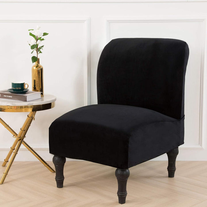 Stretch Armless Chair Slipcovers, Water-Repellent Armless Accent Chair Covers Protector Removable Washable for Living Room Hotel Restaurant (B-Black, 1 PCS)