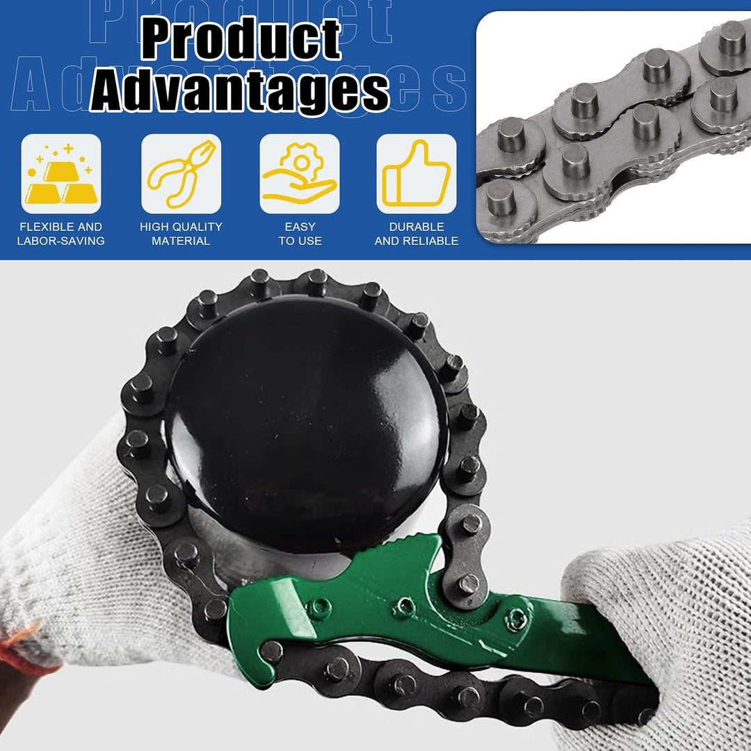 15 Inch Heavy Duty Ratcheting Chain Wrench, Fits 1.5" to 8" Adjustable Oil Filter Chain Wrench Pliers Remover Tool with Toothed Chain for Adjustable Removal Remover Tool