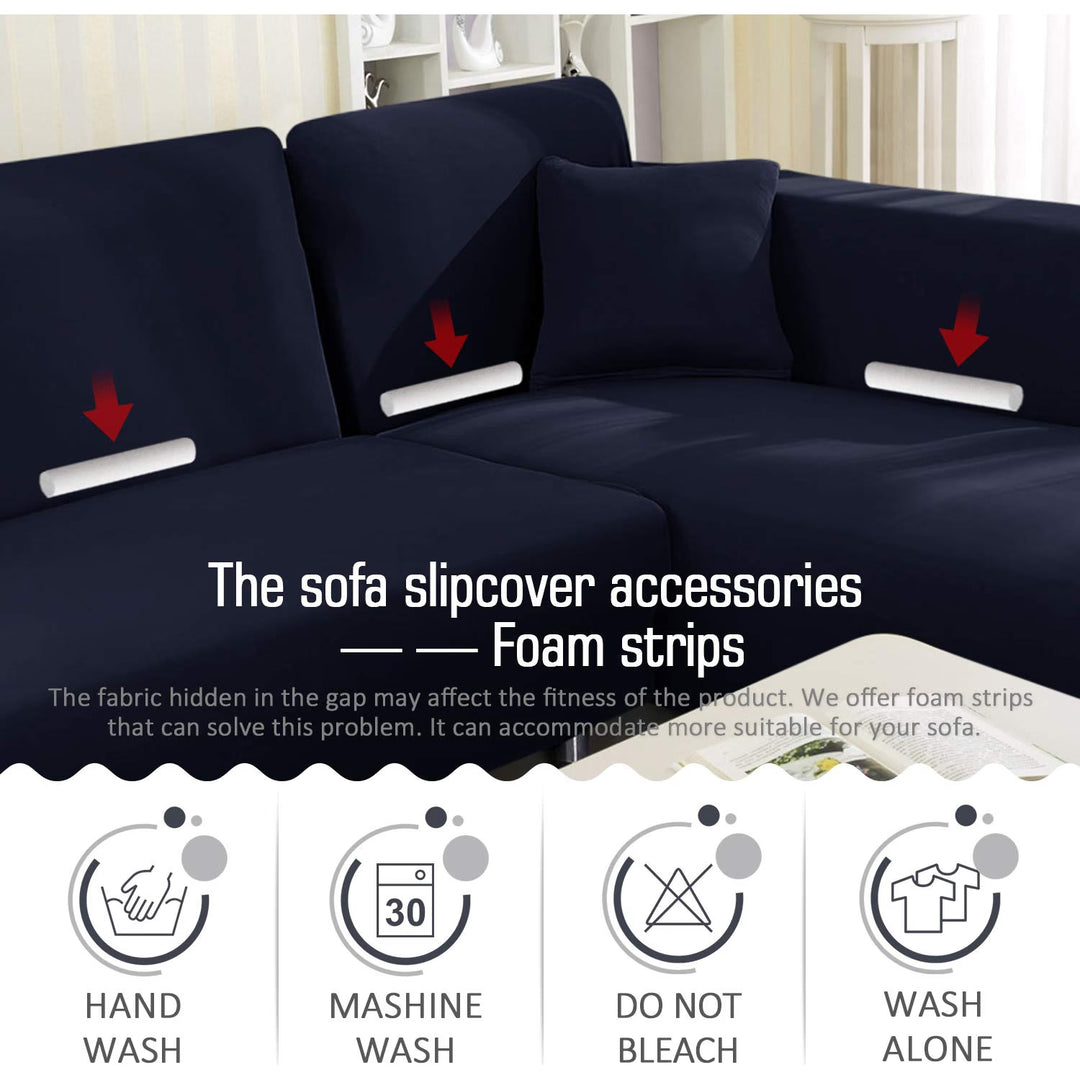 Sectional Couch Covers 2pcs L-Shaped Sofa Covers Softness Furniture Slipcovers with 2pcs Pillowcases L-Type Polyester Fabric Stretch Couch Covers 3 Seater + 3 Seater (Dark Blue)