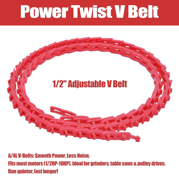 5FT Power Twist V Belt 1/2-Inch x 5 Feet A Type, Adjustable Link V Belt Drive Belt Perfect for Lathes, Table Saws and Other Woodworking Tools (Red)