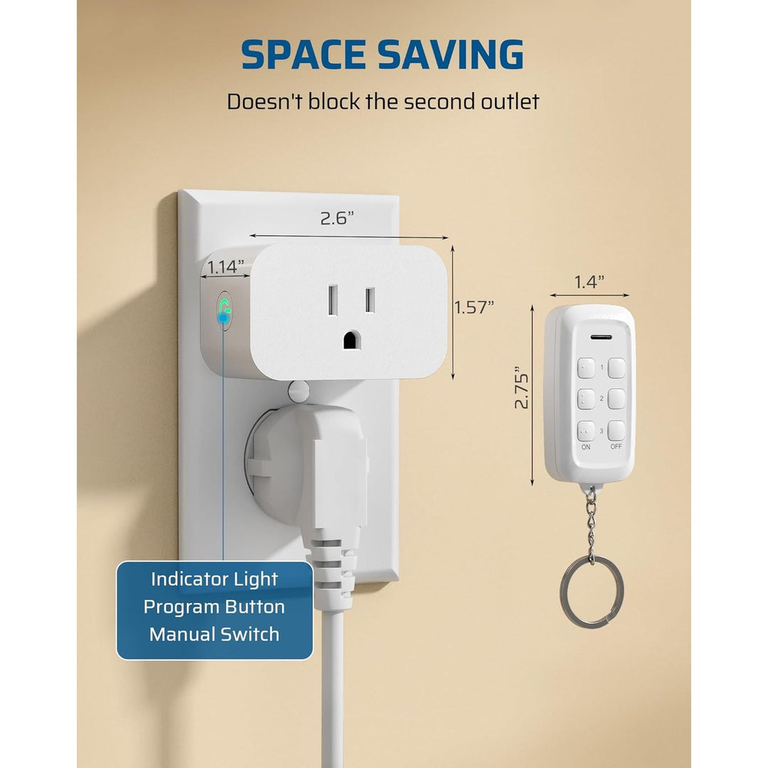 Indoor Remote Control Outlet, Wireless Remote Outlets Switch, No Interference, 15A/1875W, 100FT RF Range, Compact Light Switch for Lamp, Fan, Christmas Decor, 3 Outlets