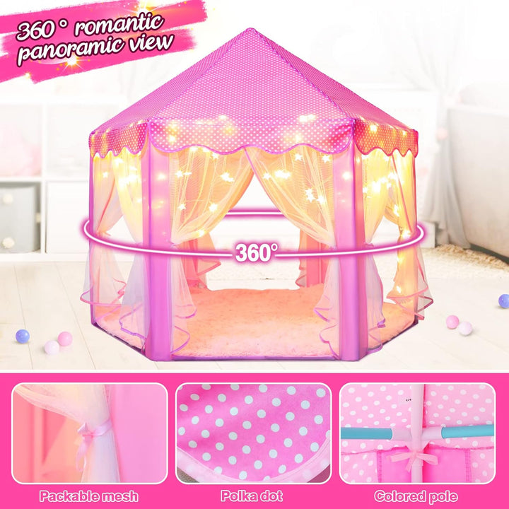 SISTICKER Princess Tent for Girls Kids Play Tent with Star Lights and Mat Toddlers Tent Kids Playhouse Indoor and Outdoor Toys for Girls (Princess Tent with mat)