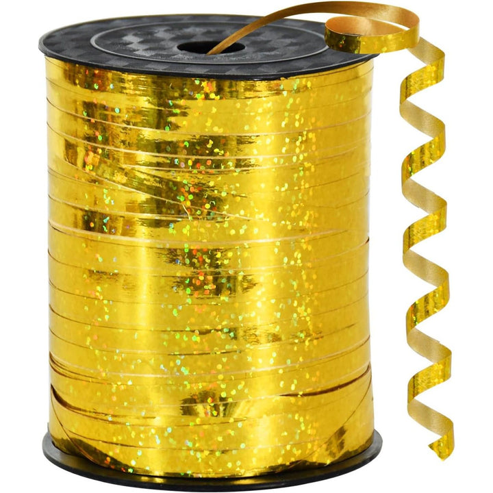 500 Yards Gold Curling Ribbons, Shiny Glitter Laser Balloon Ribbon Balloon String Thin Ribbons for Party Decoration Gift Wrapping Hanging for Christmas New Year Birthday Wedding Shower