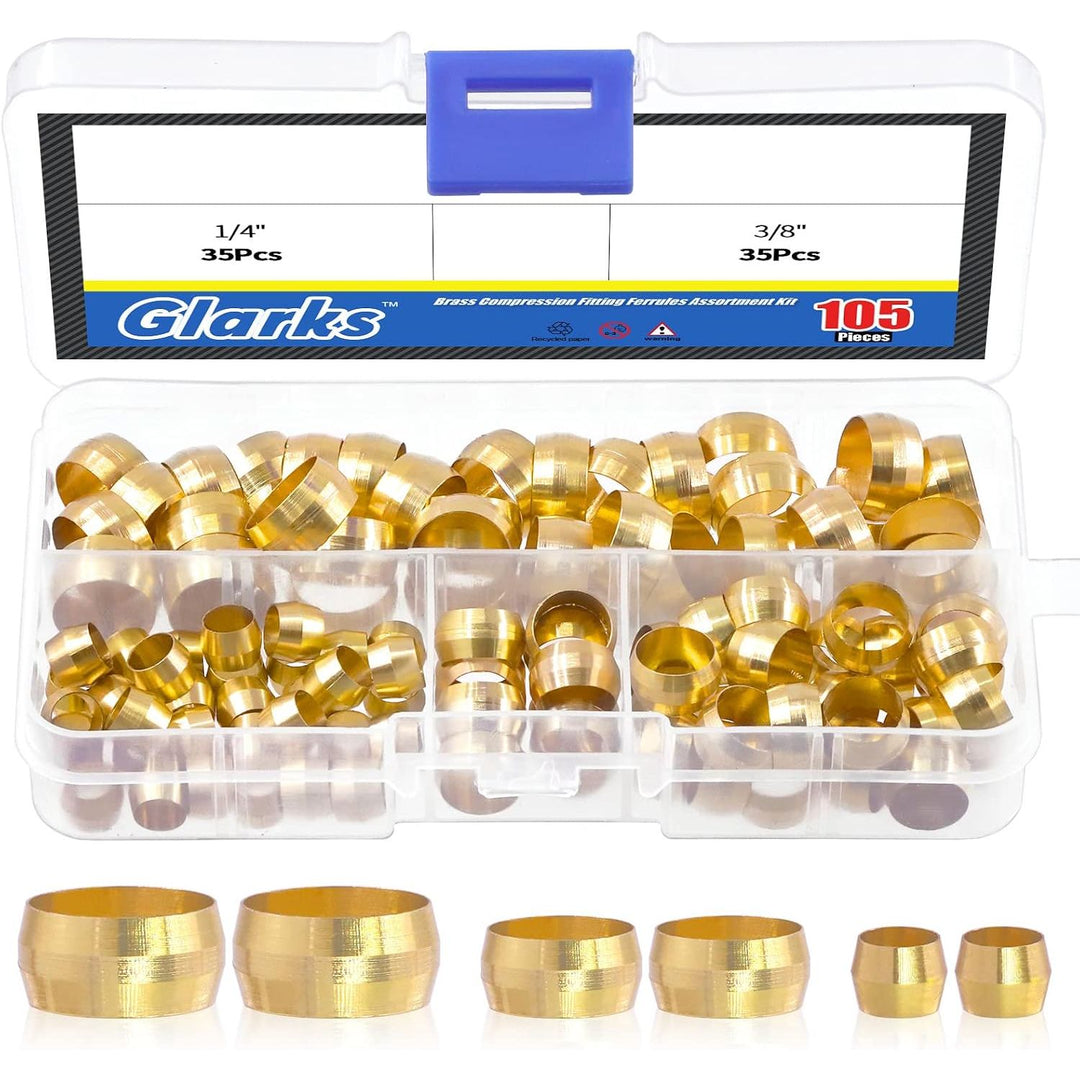220Pcs Brass Compression Sleeves Ferrules, Tube OD 4mm 6mm 8mm 10mm 12mm 13mm 14mm 16mm Brass Compression Fitting Assortment Kit