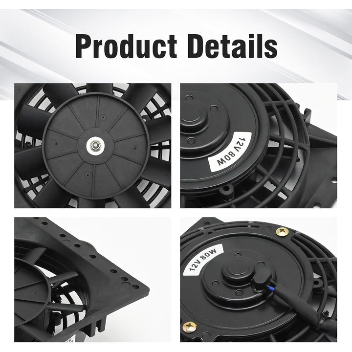 6'' Inch Small Slim Push Pull Electric Cooling Fan, Black Radiator Oil Cooler Mount Kit, Plastic Electric Fan with Mount Kit for Cooling the Entire Engine Bay