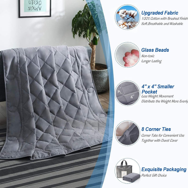 JOLLYVOGUE 7-Layer Weighted Blanket King Or Queen Size 15 lbs (80''x87') for Adults with Premium Glass Beads-Grey