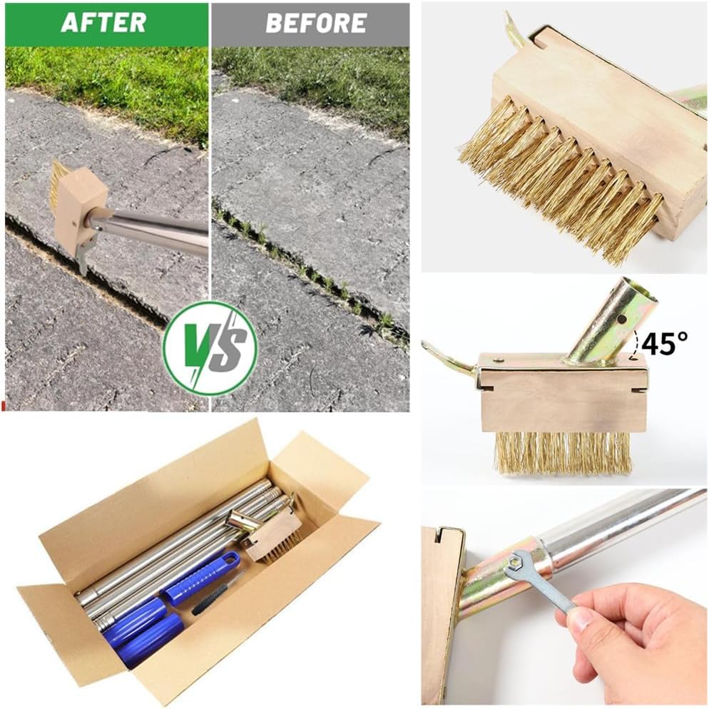 Crack Weeder, Manual Crevice Weeding Tool, Manual Weeding Tool, Moss Weed Remover Puller Tool, Grout Brush with Steel Handle for Paver Deck Patio Walkway Driveway