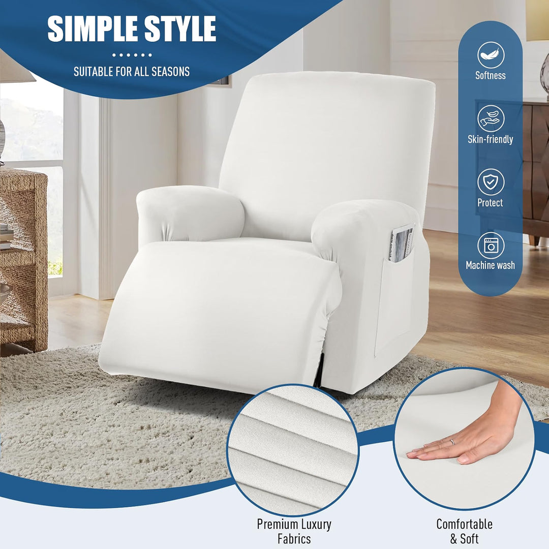 Stretch Recliner Couch Covers 3-Pieces Style Recliner Chair Covers Recliner Cover for Reclining Chair Slipcovers Feature Fitted Soft Washable (1 Seat, Milk White)