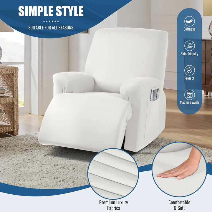 Stretch Recliner Couch Covers 3-Pieces Style Recliner Chair Covers Recliner Cover for Reclining Chair Slipcovers Feature Fitted Soft Washable (1 Seat, Milk White)