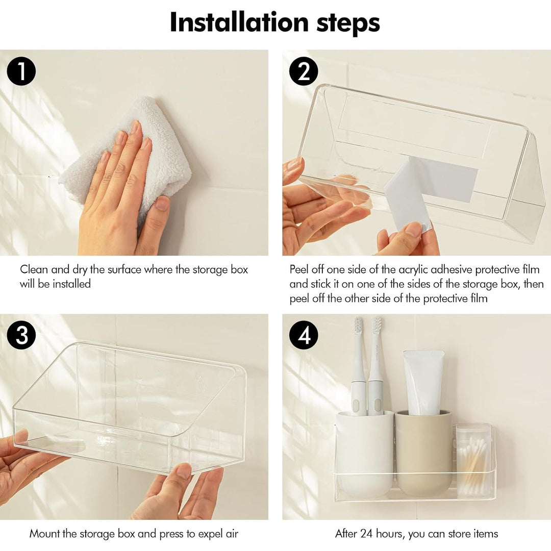 Wall Mounted Storage Organizer, No Drilling Bathroom Shelf, Clear Storage Box for Bathroom, Bedroom, Mirror Cabinets (Transparent)