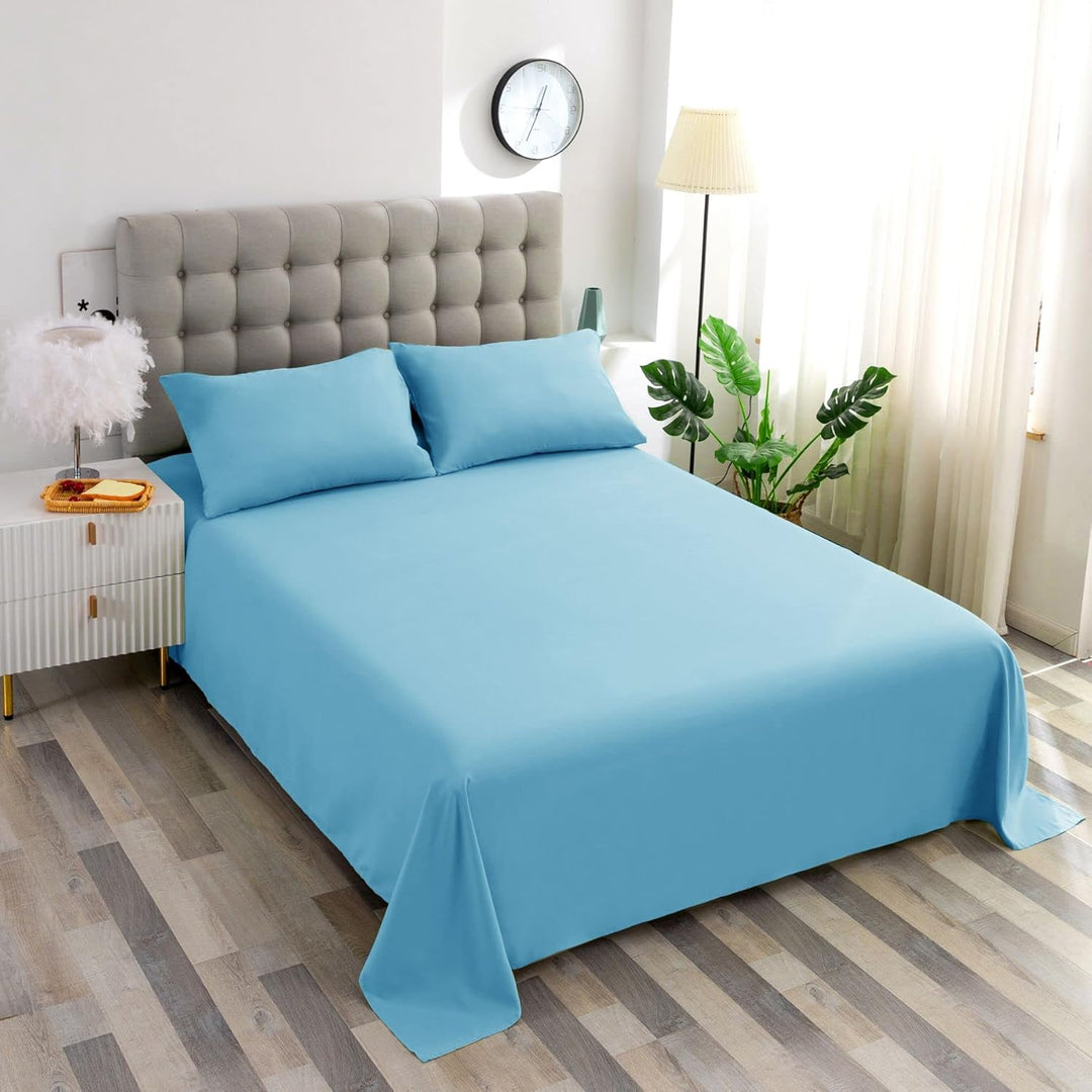 Ghooss Full Size Sheets 4 Pieces Bed Sheet,100% Super Soft Brushed Microfiber 1800 Luxury Bedding,Deep Pocket,Hypoallergenic,Wrinkle Free Fade & Stain Resistant(Sky Blue,Full)