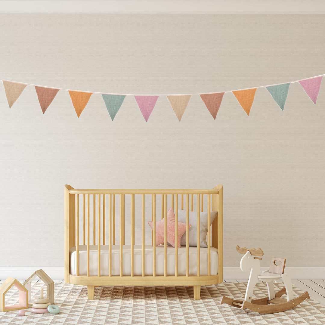 Pennant Banner Flags, 8.5 Ft Pennant Bunting Banner, Triangle Cotton Baby Bunting Flag for Nursery, Double Sided Colorful Banner Garland Flags for Baby Birthday Boho Shower Party Event (Morandi Beige)