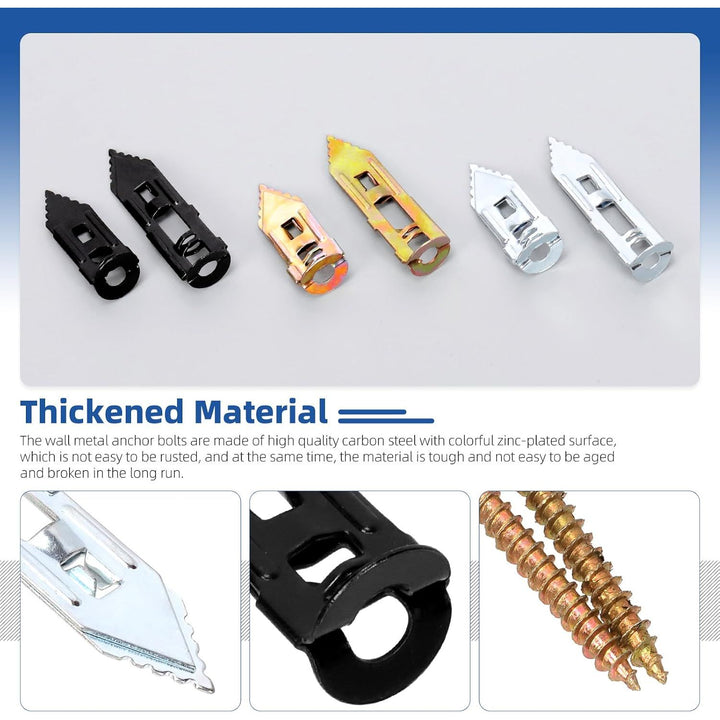 101pcs Drywall Self-Drilling Anchors with Screws Set, 100pcs Carbon Steel Hollow Wall Anchor Tapping Screw with 100pcs Screws and 1pcs PH2 Bit Kit for No Drill or Holes in Wall (Coloured Zinc)