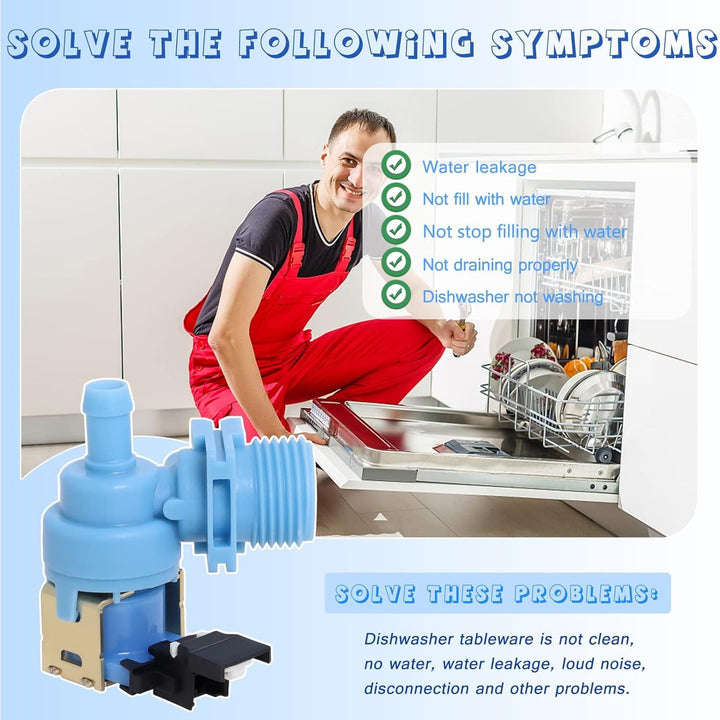 Upgraded W10327250 W10327249 Dishwasher Water Inlet Valve WPW10327249 Compatible with Whirlpool Kenmore Amana Kitchen Aid Dishwashers, Replaces W11130743 W10195047 W10316814 AP6024301