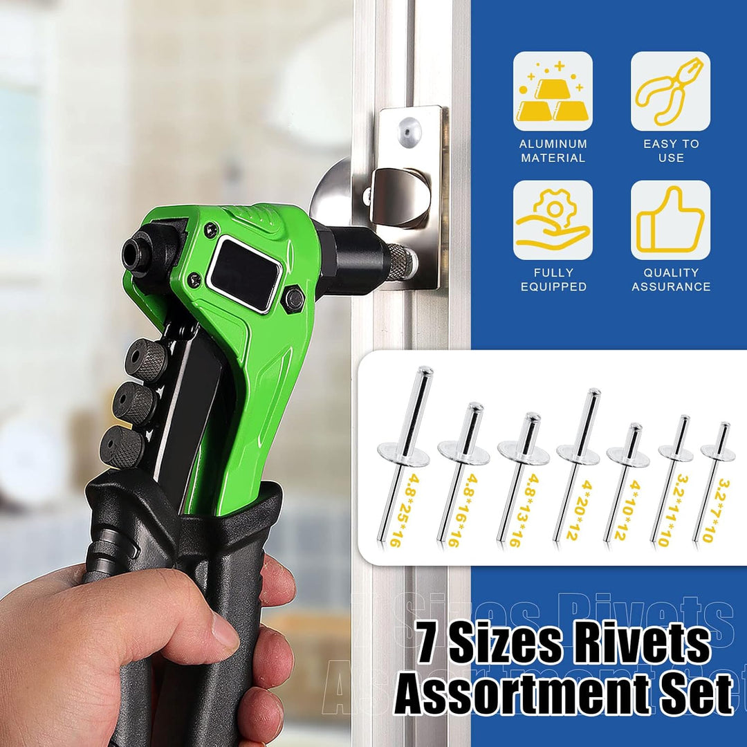 261Pcs Rivet Gun with Large Flange Pop Rivets Set 13" Heavy Duty Handle Riveter and 260Pcs 7 Sizes Aluminum Large Flange Blind Rivets Assortment Kit for Metal, Automotive, Boat