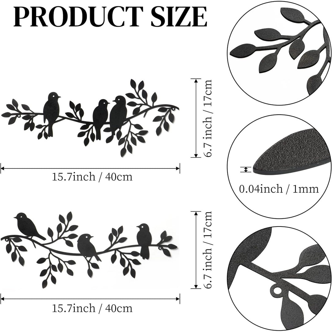 Metal Birds Wall Decor Art Leaves 6 Birds on Vine Olive Branch Iron Sculptures Silhouette Metal Hanging Ornament Bedroom Living Room Indoor Outdoor Decoration