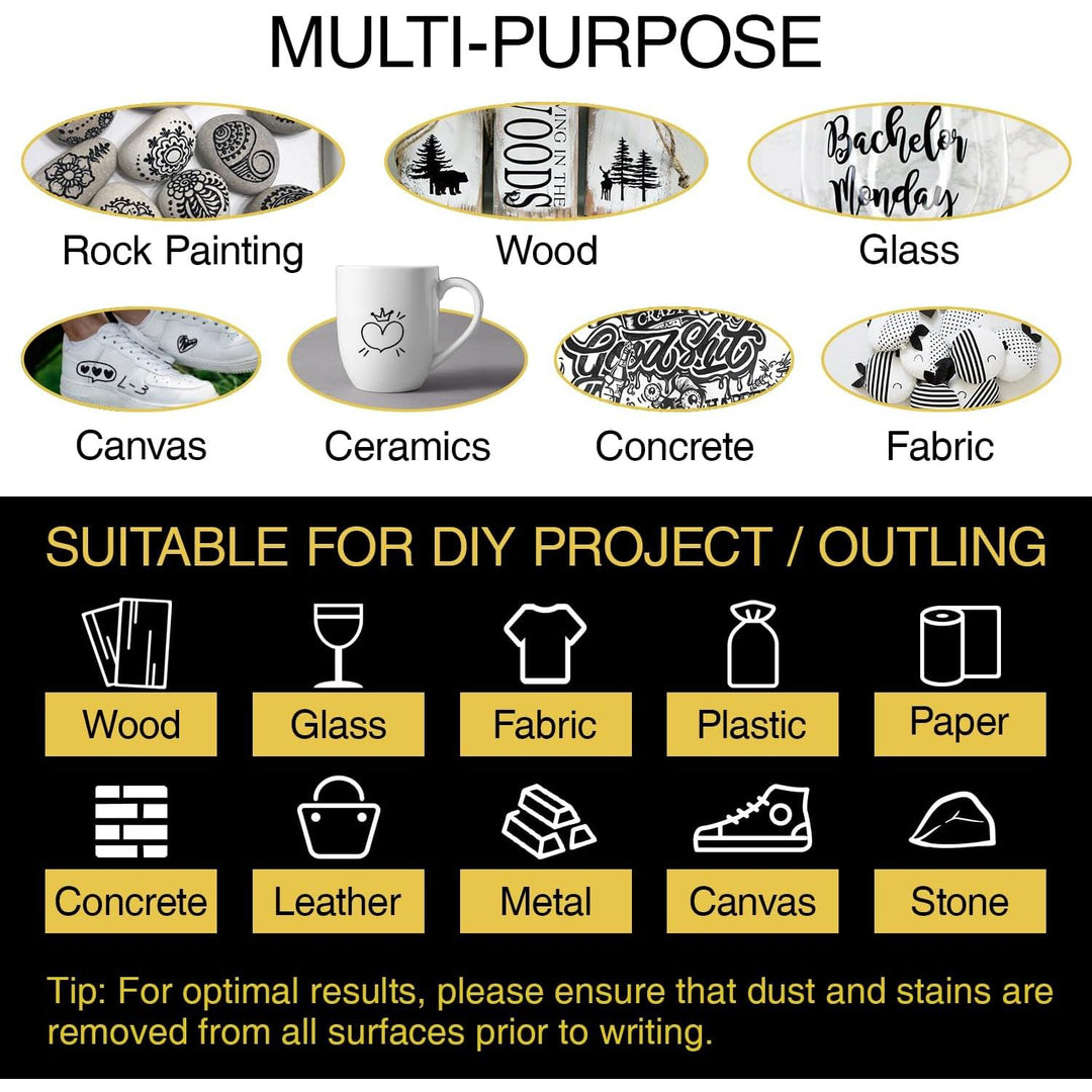 Black Acrylic Paint Markers: 8 Pack Black Paint pen, Acrylic Black Paint Marker for Rock Painting, Stone, Wood, Glass, Metallic, Ceramic, Graffiti, Paper, Drawing, Water-Based Paint pens Sets