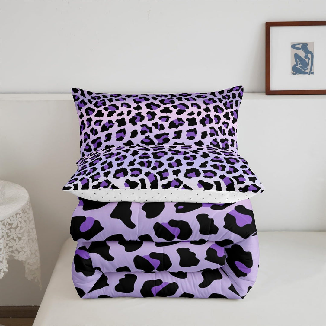 Purple Leopard Bedding Set Cheetah Comforter Set for Kids Boys Girls Teens Room Decor Animal Print Comforter Twin Size Safari Duvet Set 3Pcs