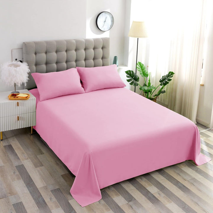 Ghooss Bed Sheet Set-1 Flat Sheet,1 Fitted Sheet and 2 Pillowcases,100% Microfiber Luxury Bedding-Deep Pocket,Hypoallergenic,Wrinkle & Fade Free?Pink?Full?