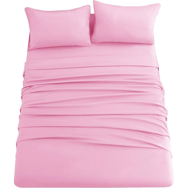Ghooss Bed Sheet Set-1 Flat Sheet,1 Fitted Sheet and 2 Pillowcases,100% Microfiber Luxury Bedding-Deep Pocket,Hypoallergenic,Wrinkle & Fade Free?Pink?Full?