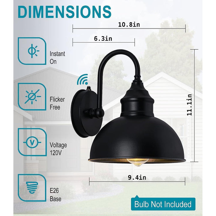 Barn Lights Gooseneck Lights Pack of 2 Style and Function Outdoor Dusk to Dawn Barn Lights, Elegant Gooseneck Lights, Vintage Matte Black Exterior Lighting Fixtures, 9.4" Diameter