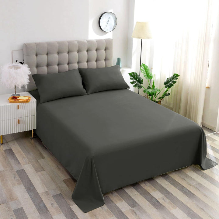 Ghooss Bed Sheet Set-1 Flat Sheet,1 Fitted Sheet and 2 Pillowcases,100% Microfiber Luxury Bedding-Deep Pocket,Hypoallergenic,Wrinkle & Fade Free?Dark Grey?Queen?