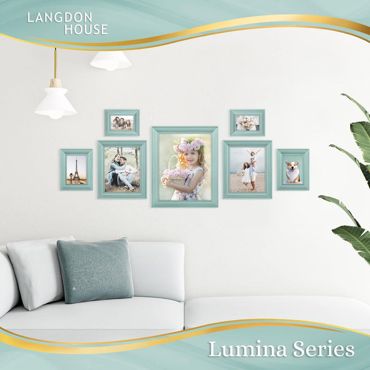 5x7 (13x18 cm) Real Wood Picture Frames , French Country Style Wooden Photo Frame 5 x 7, Lumina Collection, (Eggshell Blue - Gold Accents, 2 Pack)