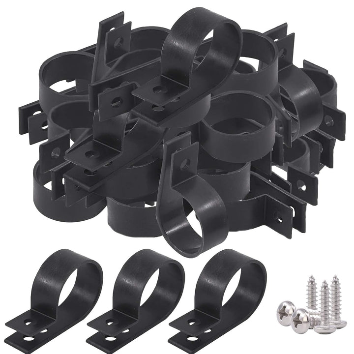 60Pcs 1 Inch Black Nylon Screw Mounting R-Type Cable Clip Wire Clamp with 60Pcs Screws for Wire, Cable, Conduit and Cable Conduit Kit (Black)