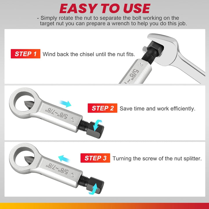 4PCS Metal Nut Splitter Set Heavy Duty Nut Splitter Kit Splitter Breaker Manual Pressure Nut Cracker Remover Extractor Tool Corroded Stuck Screw Nut Removal Splitting Tools