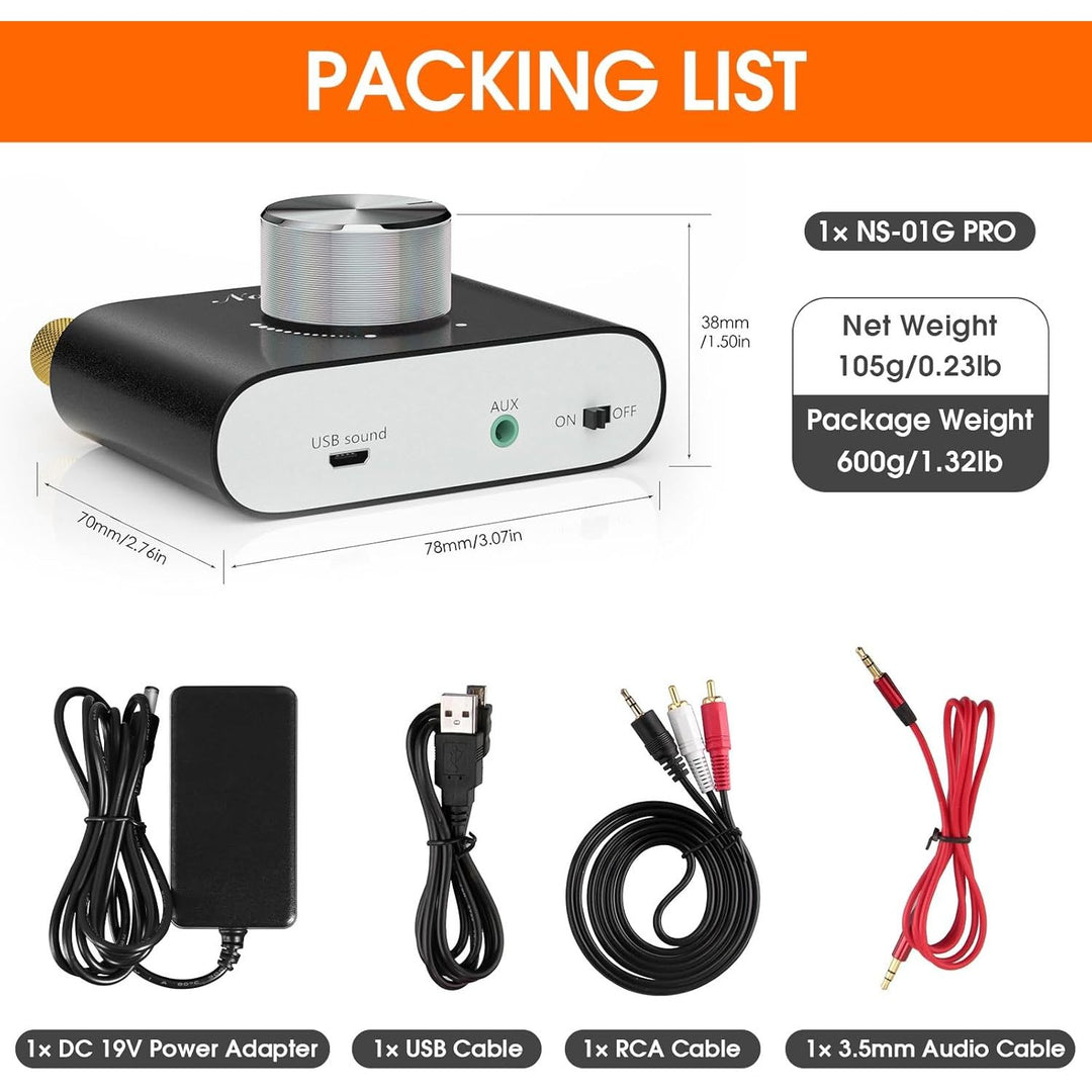 Nobsound Mini Bluetooth 5.0 Amplifier: 100W HiFi Stereo Amp w/USB/AUX Input, Wireless Audio Receiver for Home/Office Speakers (Black)