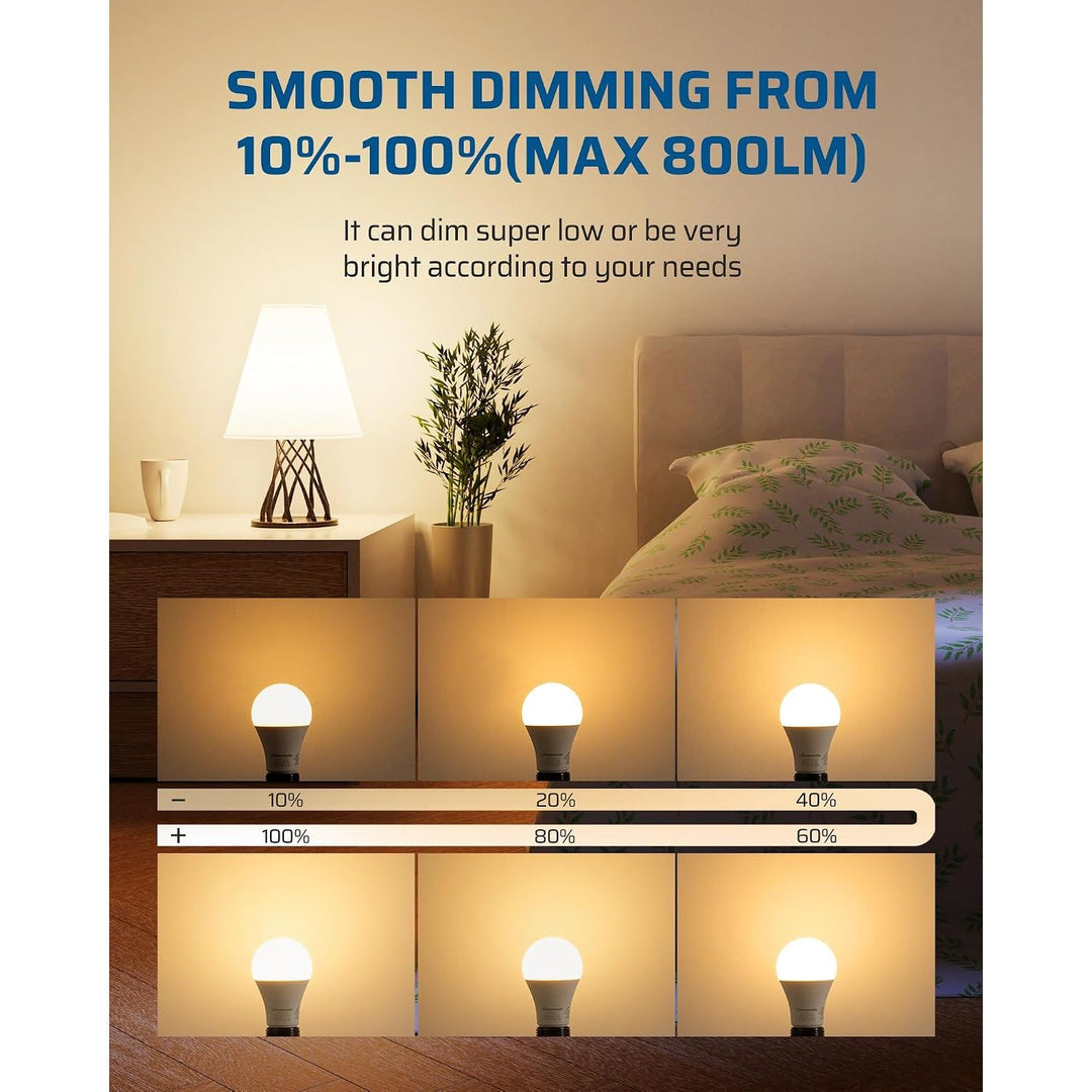 4-Pack Dimmable LED A19 Light Bulb, Soft White Light with Warm Glow, 800 Lumen, 2700K, 10W (60 Watt Equivalent), E26 Medium Screw Base, UL Listed