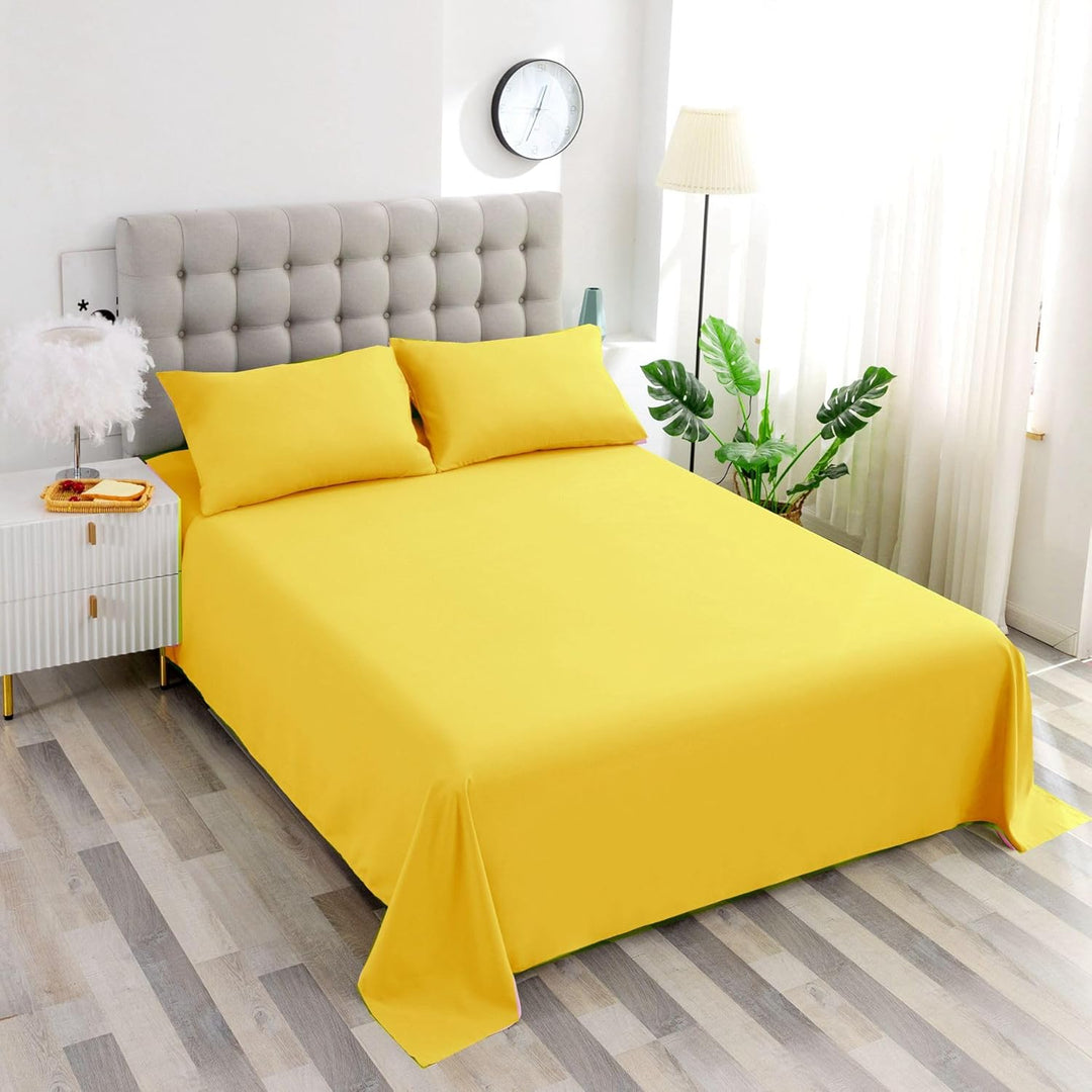 Ghooss Yellow Full Sheets Extra Soft Bed Sheets Brushed Microfiber 1800 Sheets - Deep Pocket, Wrinkle & Fade Free - 4 Piece-Yellow,Full