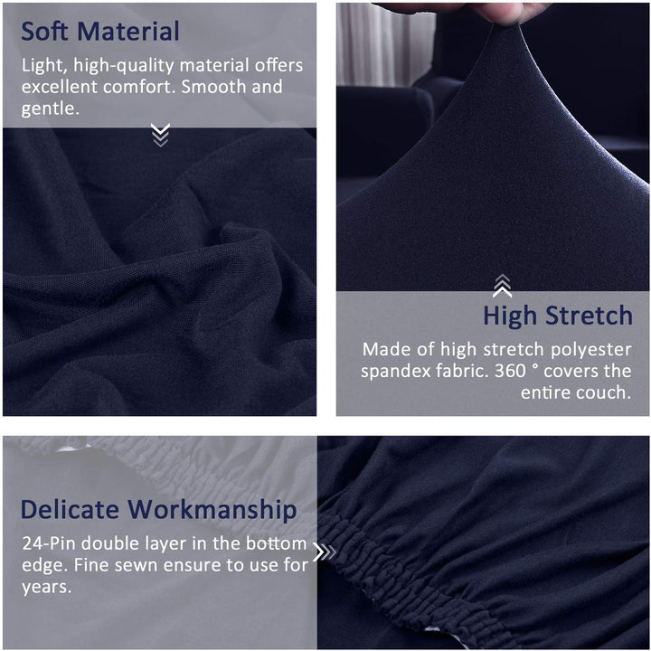 Sectional Couch Covers 2pcs L-Shaped Sofa Covers Softness Furniture Slipcovers with 2pcs Pillowcases L-Type Polyester Fabric Stretch Couch Covers 3 Seater + 3 Seater (Dark Blue)