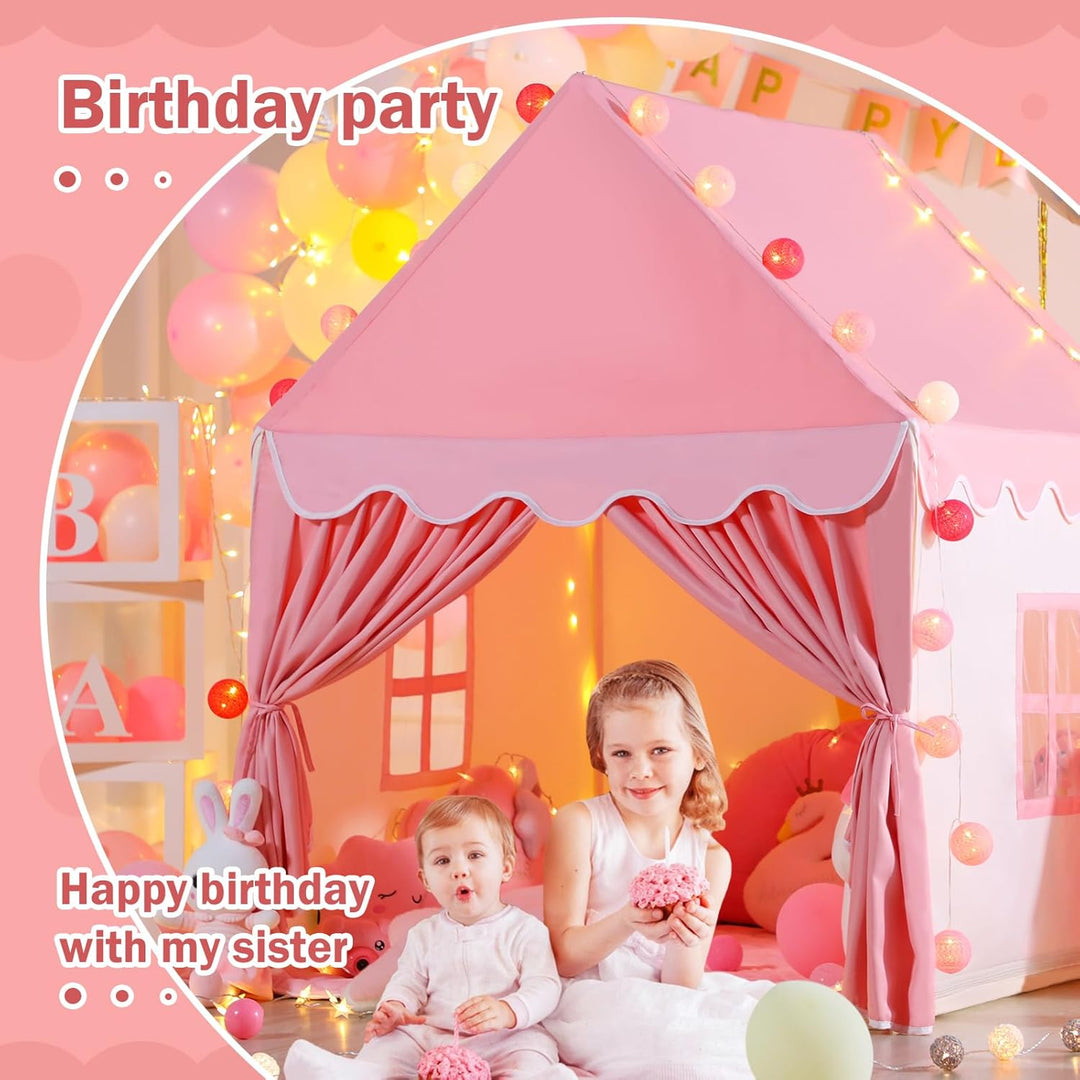 Wilwolfer Kid Tent with Mat, Star Lights - Kids Play Tents for Toddlers Kids Tents Indoor Playhouse - Princess Tent for Girls Toy House Gift - Pink Play Tent - NO Flowers & Moon Decor
