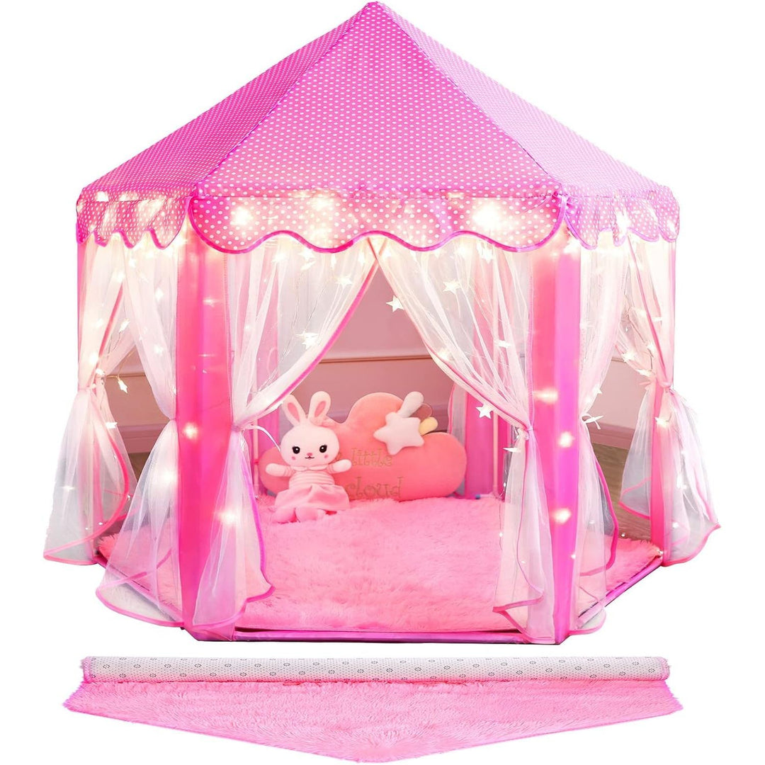 SISTICKER Princess Tent for Girls Kids Play Tent with Star Lights and Mat Toddlers Tent Kids Playhouse Indoor and Outdoor Toys for Girls (Princess Tent with mat)