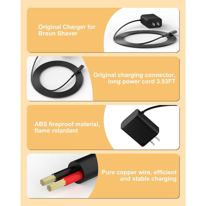 VHBW for Braun Shaver Charger, Compatible with Braun Shaver Series 1/2/3/4/5/6/7/9 XT5 and 9465cc 9440 7020s 790cc 6075cc 6072cc 6020s 5020 5018s 310s 3040 190s 130s Charger Cord