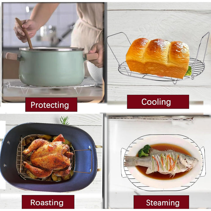 Steam and Roast Rack Compatible with Ninja Foodi Possible Cooker Pro 8.5 Qt MC1000, MC1001, MC1010 Series Slow Oval Pot, Stainless Steel Rack with Silicone Feet and Handles
