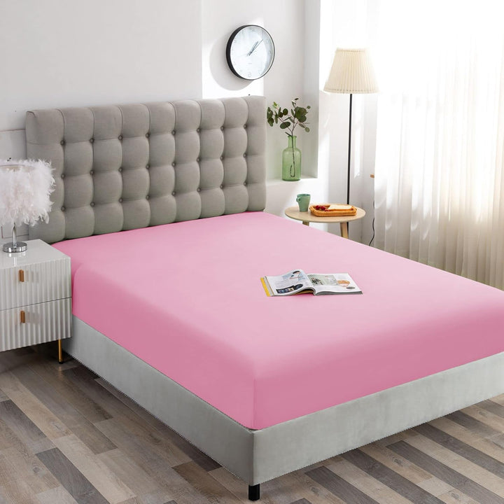 Ghooss King Size Fitted Sheet-Single Fitted Deep Pocket Sheet up to 14 Inch-Wrinkle-Fade-Stain Resistant-1 Pack(Pink,King)